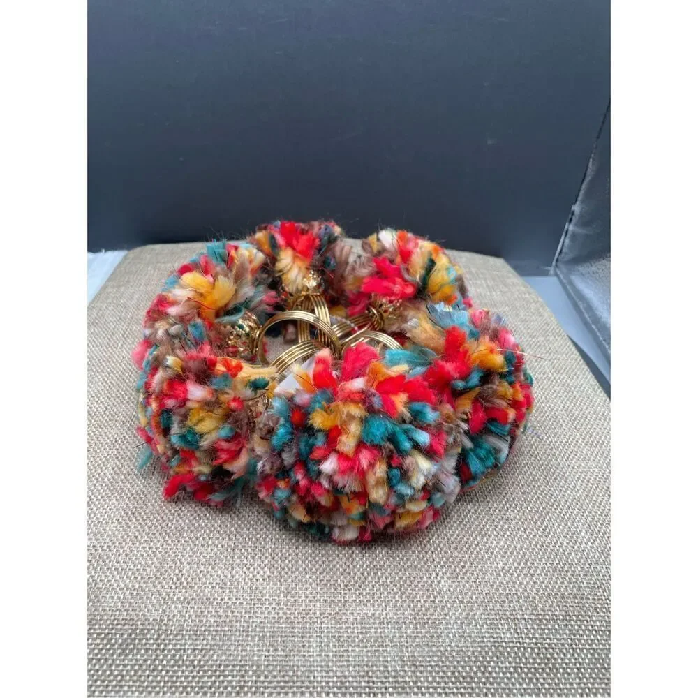 New Pier One Set of 6 Multicolored Napkin Rings Pom Poms  Festive